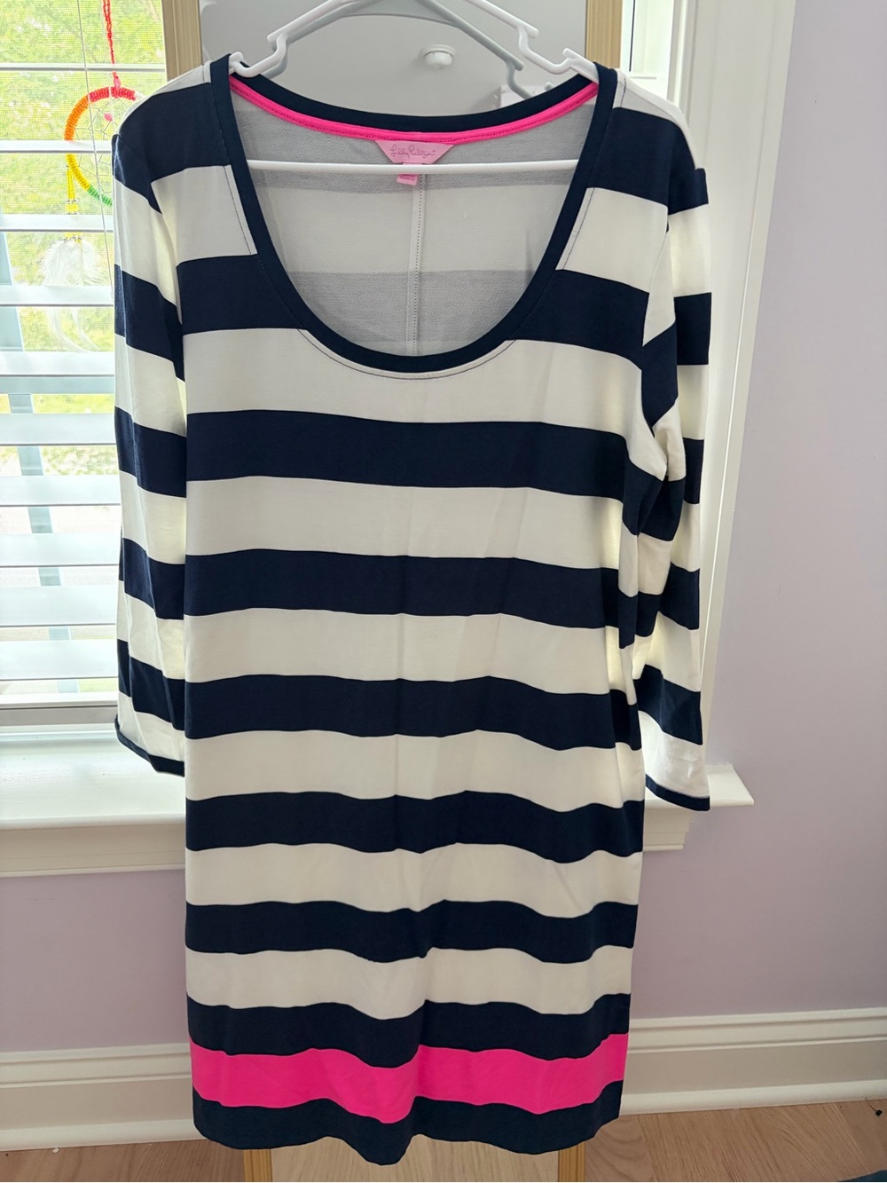 Lilly Pulitzer Navy and White Striped Dress with Pink Trim